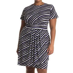 London Times 20W Techno Stripe Jersey Sheath Dress BLACK/BLUE